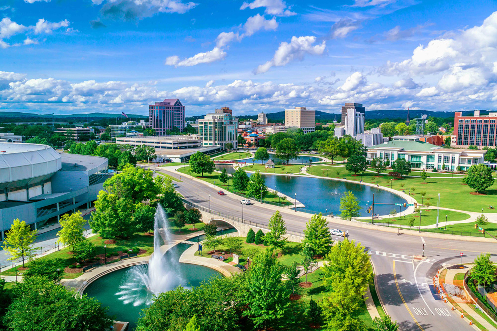 A view of downtown Huntsville. Photo courtesy of Huntsville/Madison County Convention & Visitors Bureau.